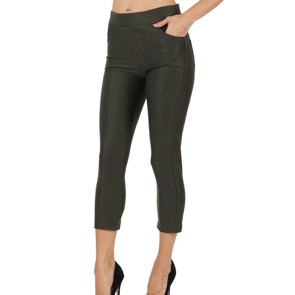 3pcs Set Pull-Up Capri Pants Mid Rise Ponte Knit Casual Office School Unifor